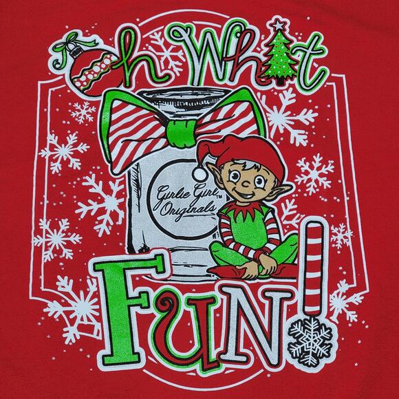 Girlie Girl Originals LS Red Christmas Tee (Gildan) "Oh What Fun" Elf - Size XL - Picture 2 of 6